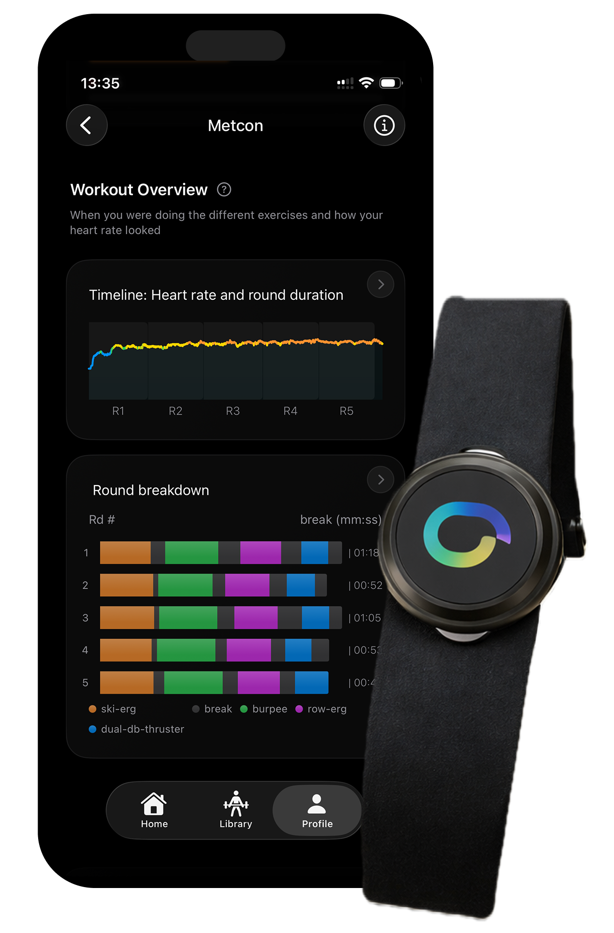 WODMotions app shown on a phone together with the WODMotions sensor